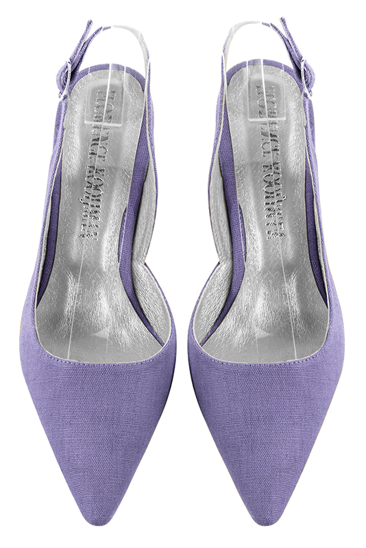 Lavender purple women's slingback shoes. Pointed toe. Medium flare heels. Top view - Florence KOOIJMAN